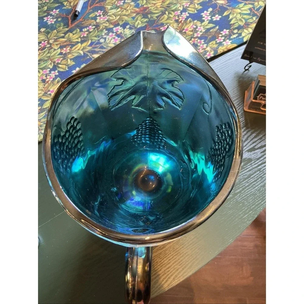 Vintage Indiana Colony Glass Grape Harvest‎ Carnival Blue Pitcher 64 Oz